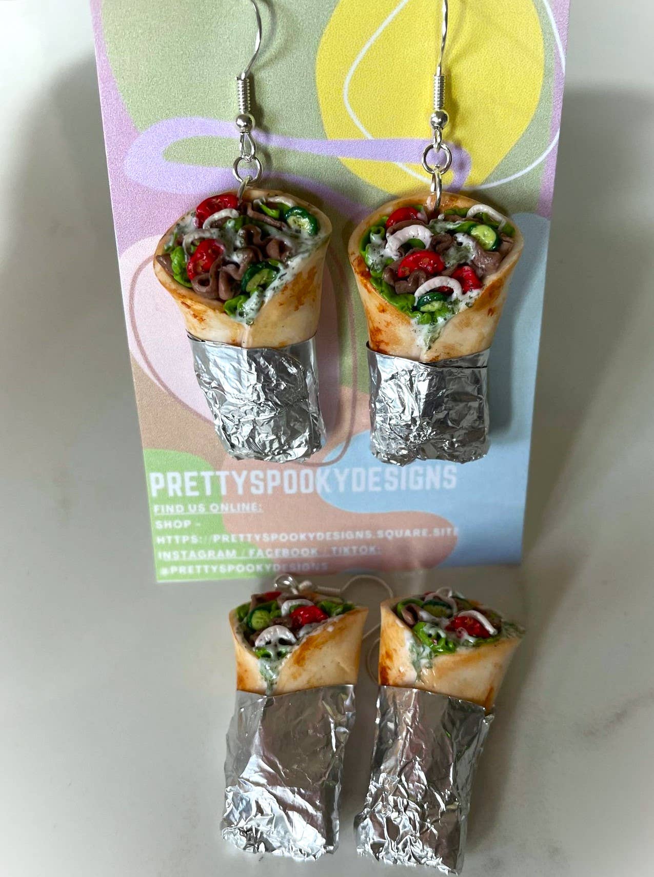 PrettySpookyDesigns – wholesale Dangle earrings – Polymer clay earrings / Doner kebabs / statement jewellery3