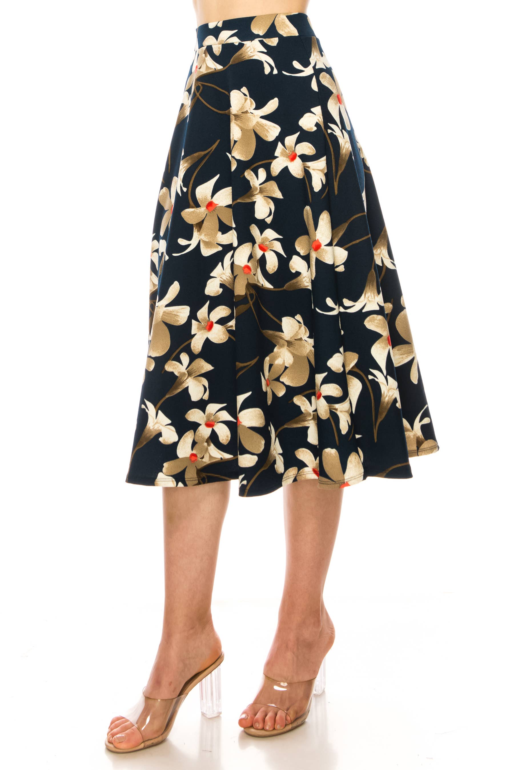 MOA COLLECTION - Vendita all'ingrosso Gonna - Donna - Gonna midi da donna a trapezio con fiori ed elastico in vita6