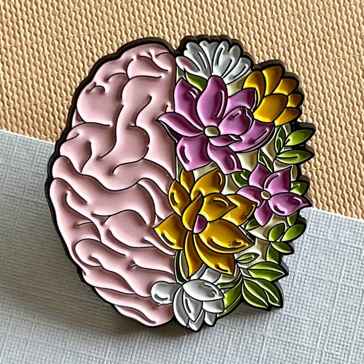 Gehirnnadel mit Blumenmuster für psychische Gesundheit | Brosche für psychische Gesundheit für den Großhandel von For the Love of You Co.