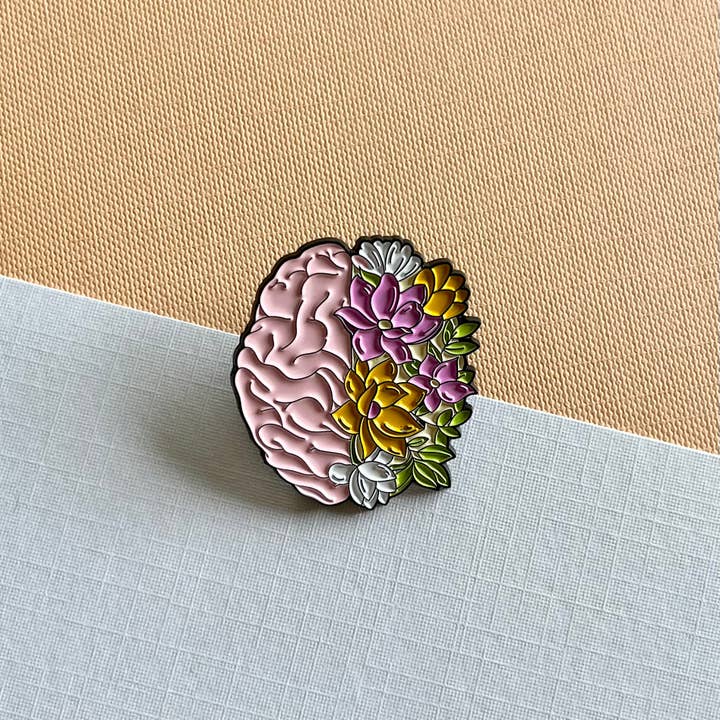Saúde Mental Floral Brain Pin | Broche de Saúde Mental por atacado de For the Love of You Co.