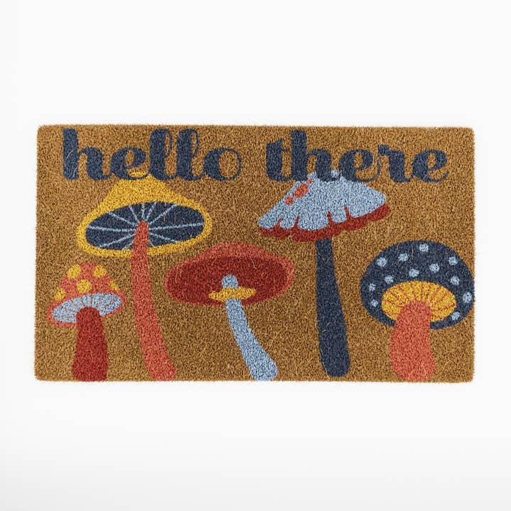"Hello There" Mushrooms Coconut Coir Doormat for wholesale by Avera Products