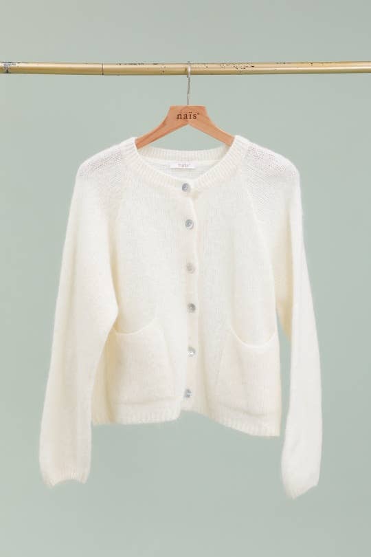 NAÏS PARIS – Cardigan - Mulher por atacado – Cardigan de gola redonda com mangas longas em kid mohair e lã12