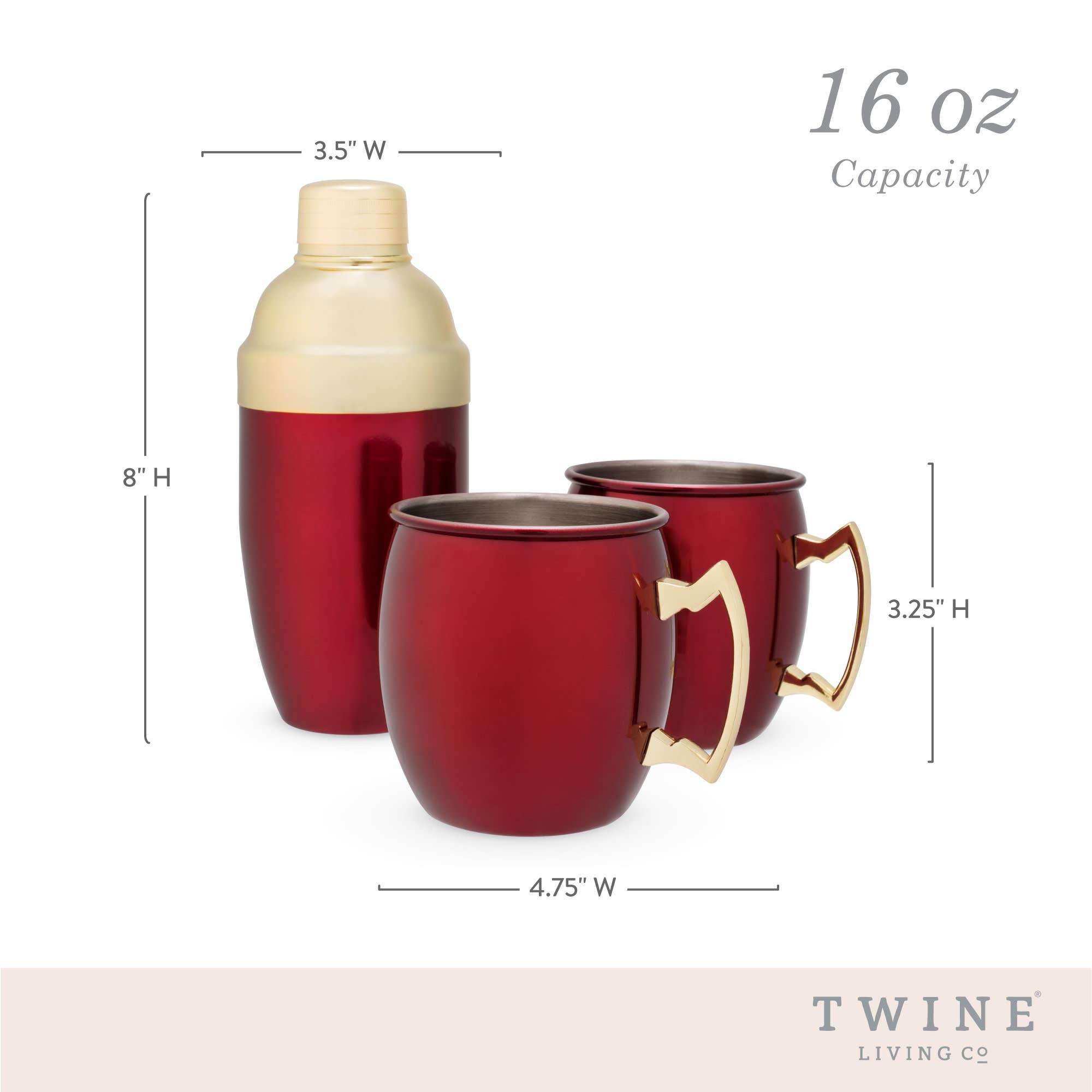 Twine - Wholesale Cocktail/Liquor Glass - Red and Gold Plated Shaker and Moscow Mule Mugs Set of 35