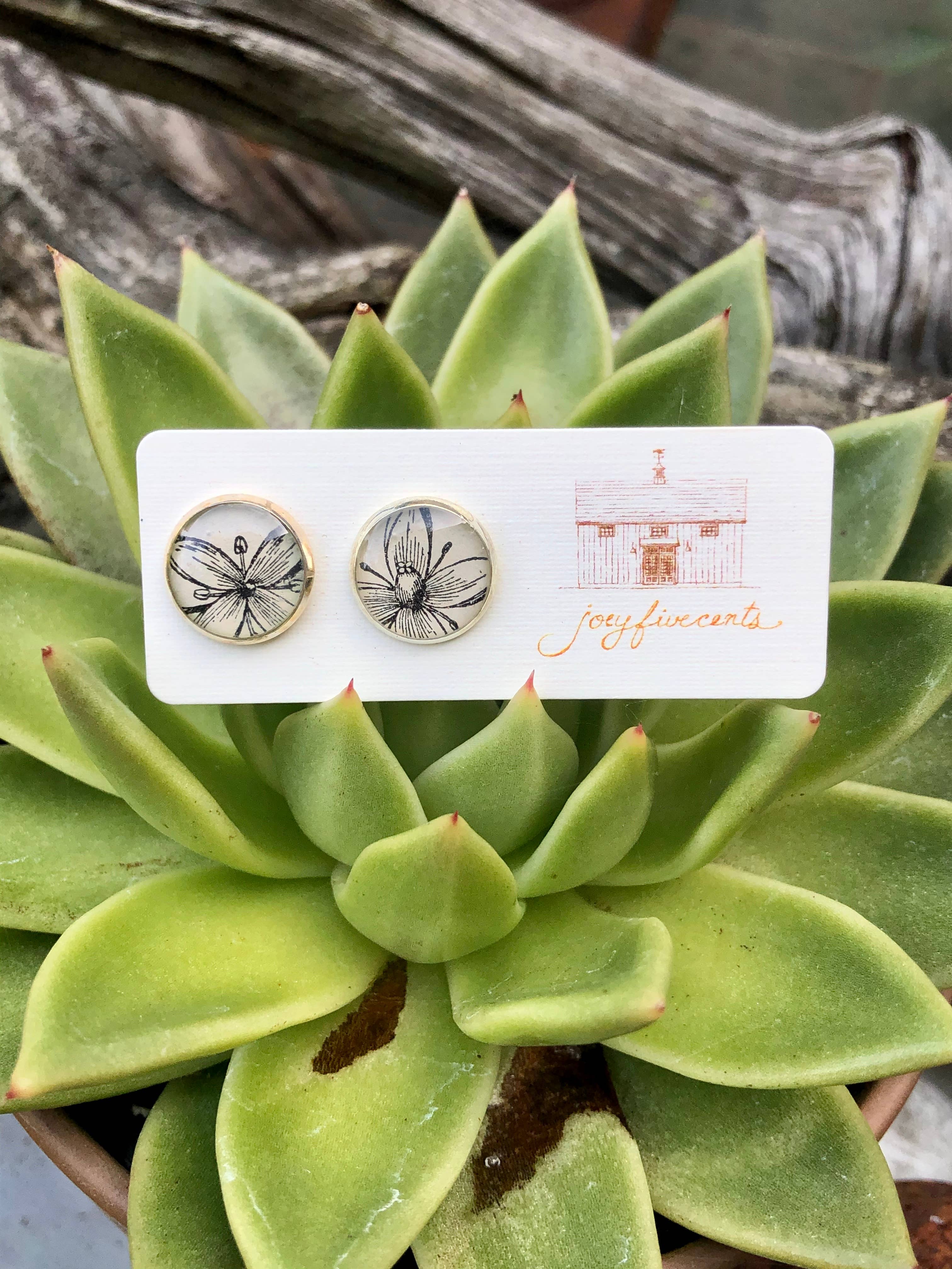 joeyfivecents - Wholesale Stud/Post Earrings - Studs - large, silver, black & white botanicals, garden2