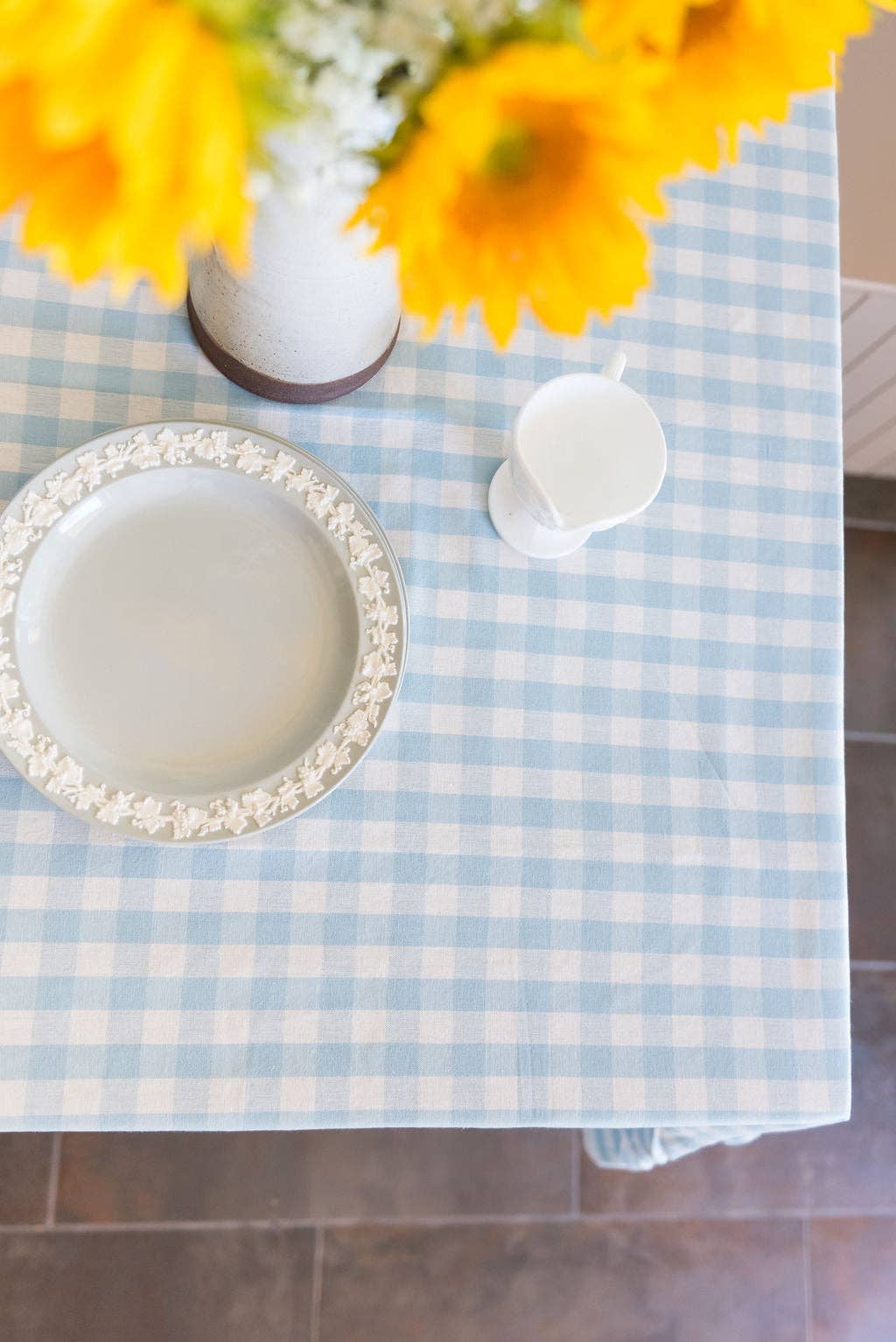 Galley and Fen - Wholesale Tablecloth - Blue Ruffled Gingham Tablecloth3