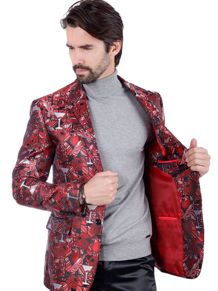 Men's Geometric Cubism Peak Lapel Blazer 3BL20 for wholesale by BARABAS