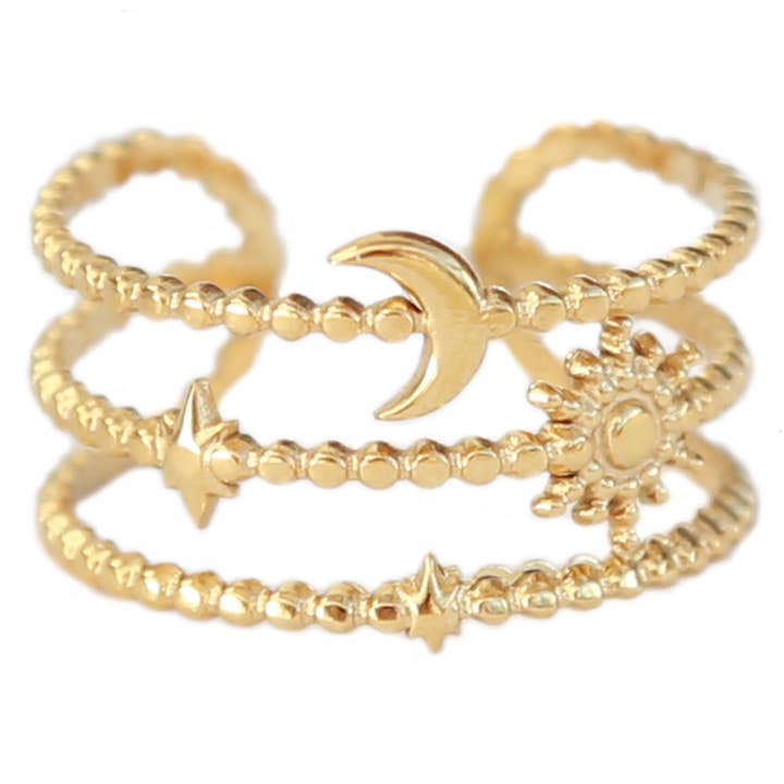 Gouden ring maan zon ster for wholesale by Love Ibiza