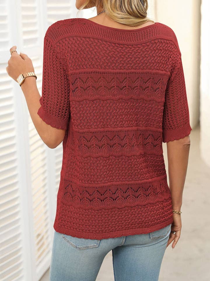 Lovesoft - Wholesale Knit Sweater - Women's - Women's Short-Sleeve Crochet Hollow Knit Sweater