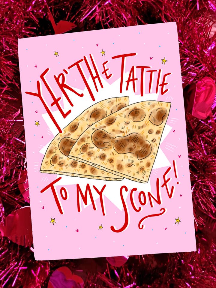 Yer’ the tattie to my scone! Scottish Valentine’s Card for wholesale by Claire Barclay Draws