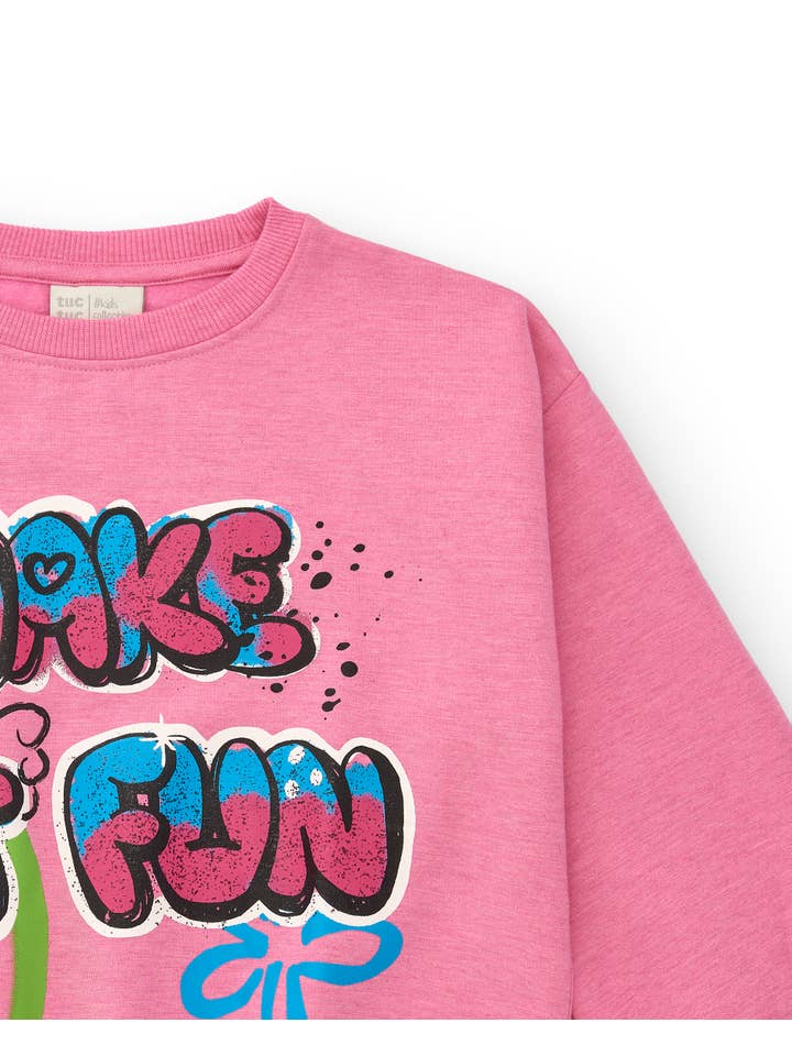 tuc tuc - Venta al por mayor Sudadera - Niños - Sudadera rosa con estampado grafiti para niña