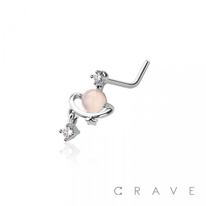 CRAVE - Wholesale Nose Ring - STAR PLANET W/ CZ PRONG DANGLE 316L SS L-SHAPE NOSE STUD3