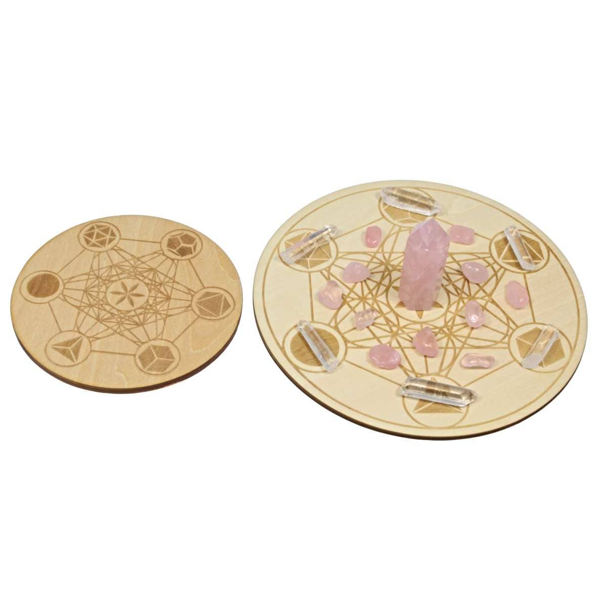 The Psychic Tree - Vendita all'ingrosso Pietra/cristallo spirituale - Set Mini Griglia di Cristalli Geometrici in Quarzo Rosa e Legno1