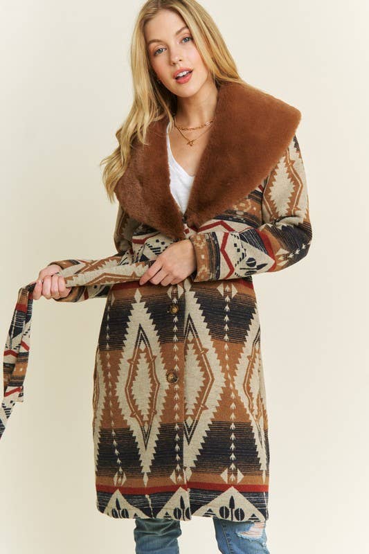 Pink Irene Wholesale – wholesale Jacket – Women's – AZTEC JACKET SHACKET WITH CONTRAST FUR SHOWL COLLA6