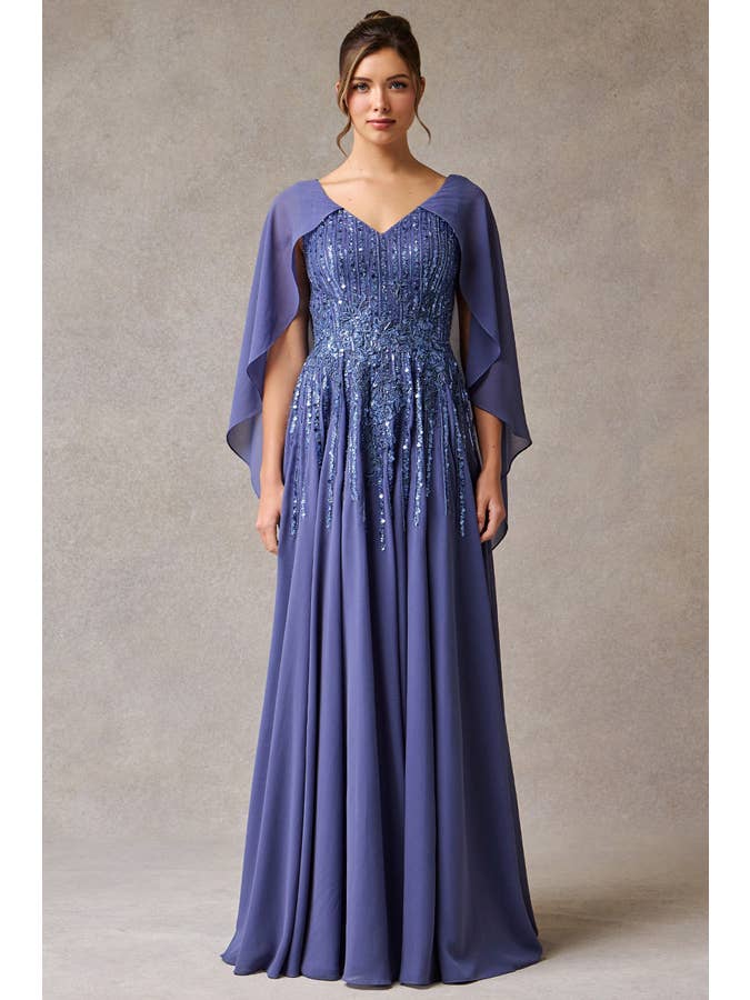 Babyfox Apparel - Vente Robe de soirée – femme - Robe Mère de la Mariée à Manches Courtes avec Capelet et Décolleté Cœur1