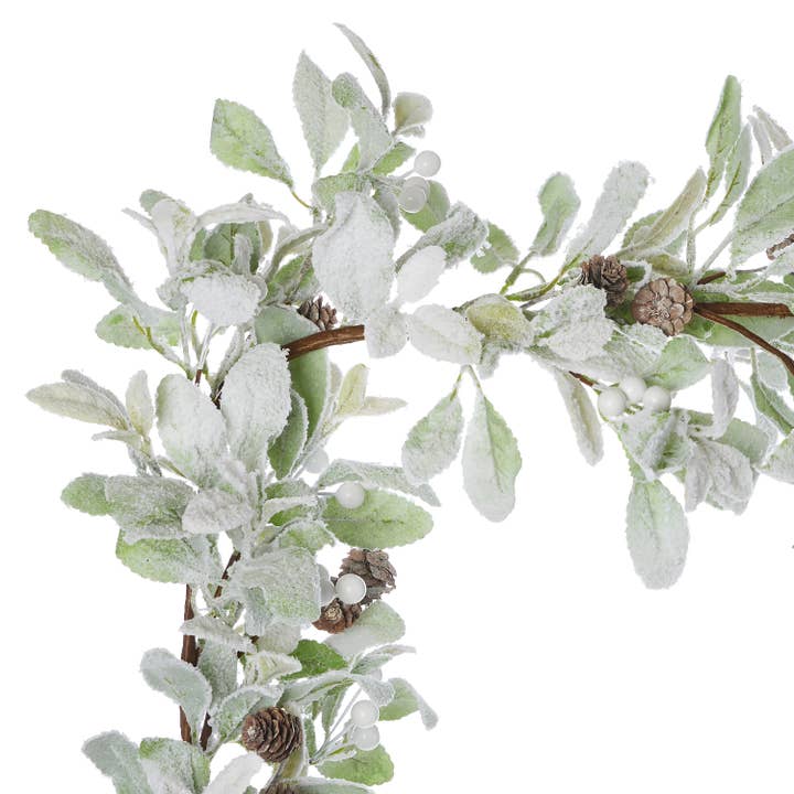 Seasonal LLC - Wholesale Bunting/Garland - Snowy Lambs Ear and Holly Berry 9ft Garland-White (Unlit)1