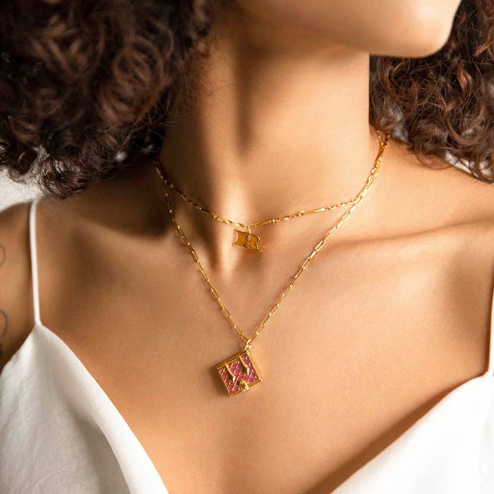 Fortune & Frame - Vendita all'ingrosso Collane con medaglione - Medaglione a libro (magenta) - oro