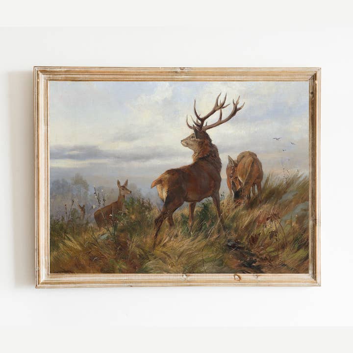 Deer at Dawn Antique Art Print for wholesale by Sea to Skye