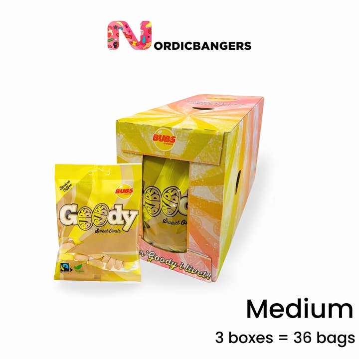 Nordicbangers - Swedish Candy Supply - Vendita all'ingrosso Caramelle gommose - Bubs Banana & Toffee Goodie – 90g Caramelle Vegane Svedesi1