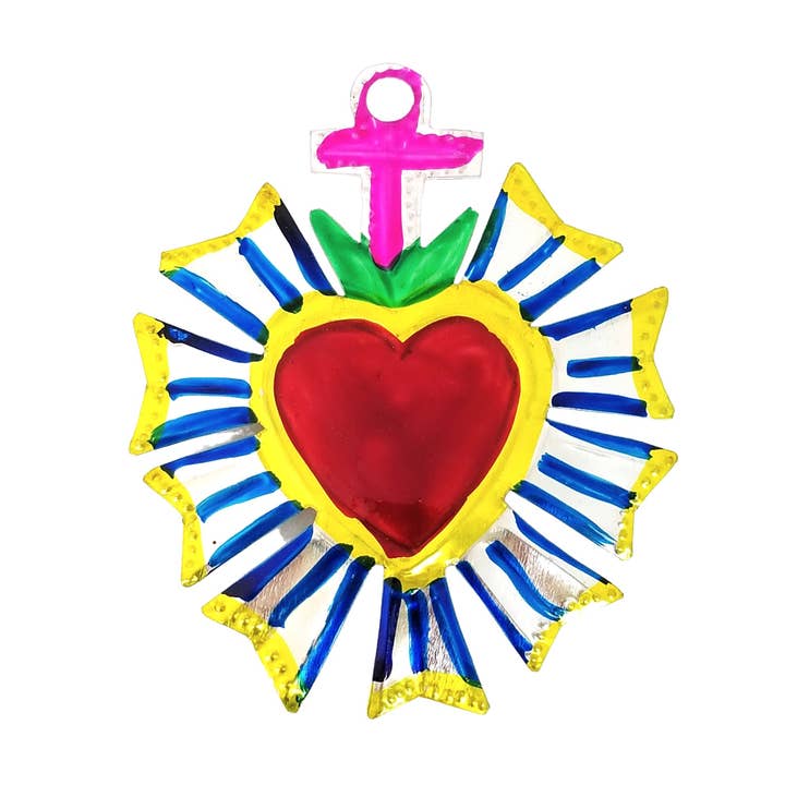 Handcrafted Tin Heart Ornament with Cross on Top for wholesale by Sedona Spirit