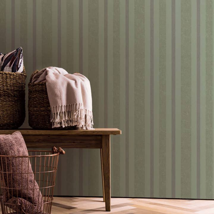 Marburg – Engroshandel Tapetrulle – Tapet grønne striber til soveværelse, stue eller køkken1