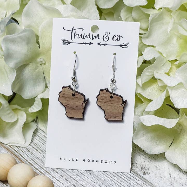 Wisconsin|Ligeros|Cortados con láser|Madera|Pendientes para venta al por mayor de Trumm & Co