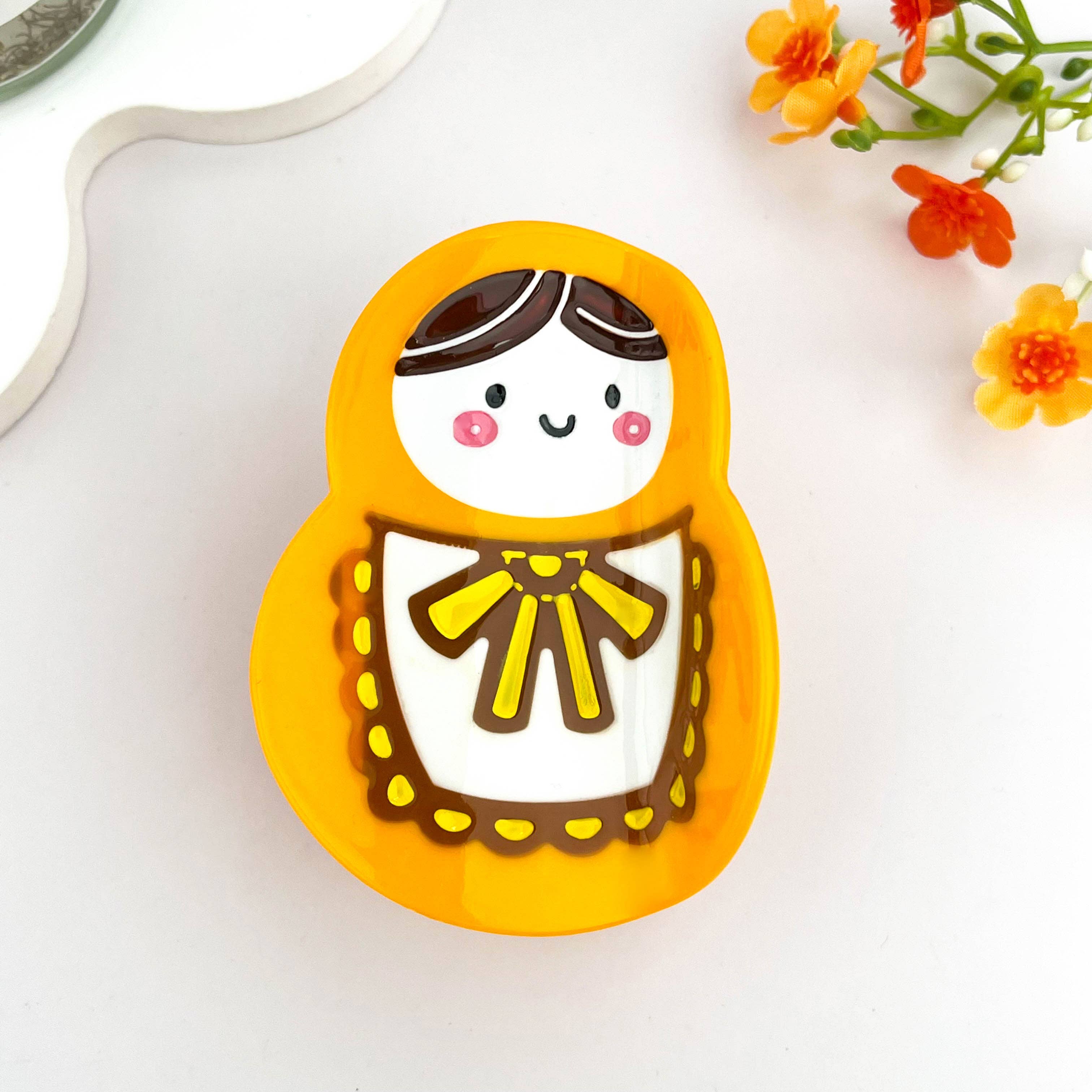 Yellow Creative Matryoshka Doll  Acetate Hair Claw Clip for wholesale on Faire1