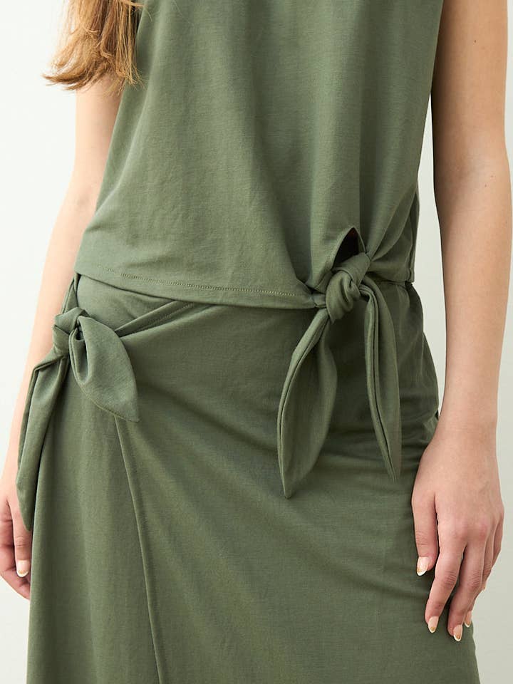 OLIVE GREEN KNIT WRAP SKIRT for wholesale by Cottyfish