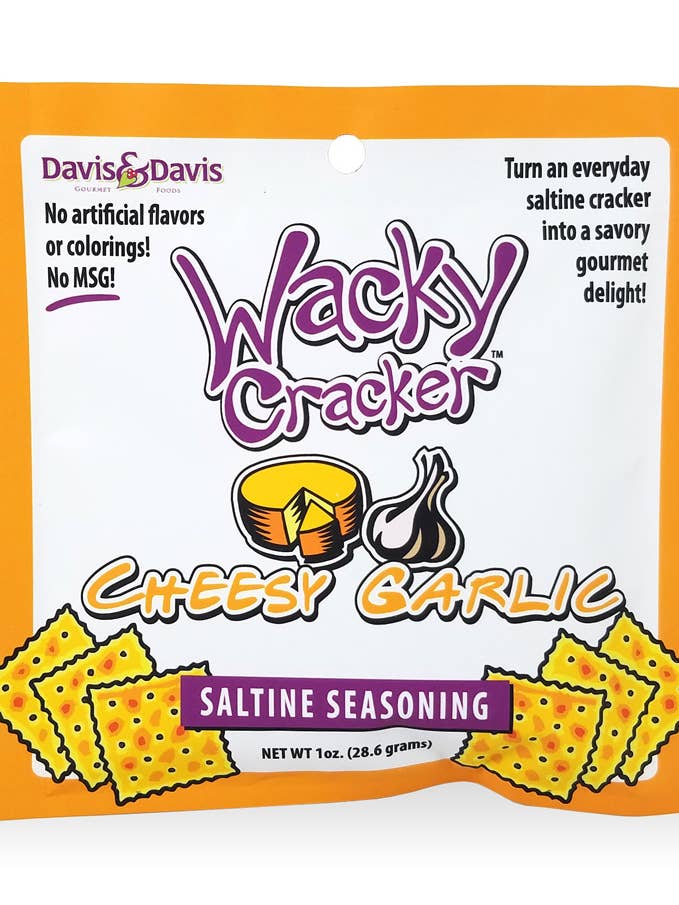 Cheesy Garlic Wacky Cracker for wholesale by Davis & Davis Gourmet Foods