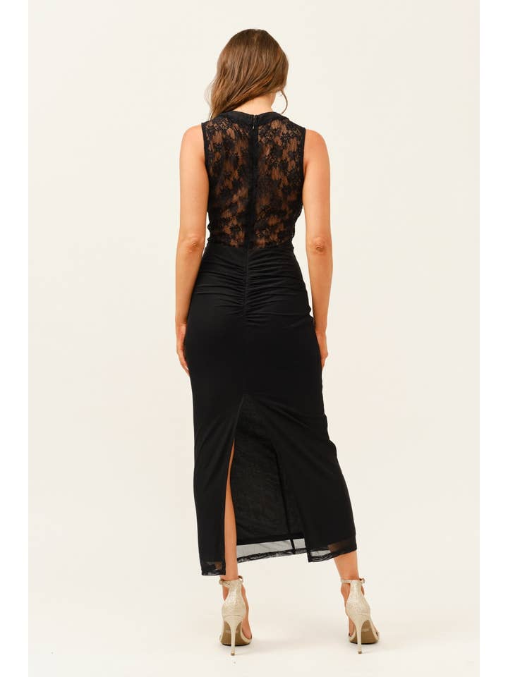 Miss Avenue - Wholesale Dress - Women's - Lace Mesh Ruched Midi Dress3