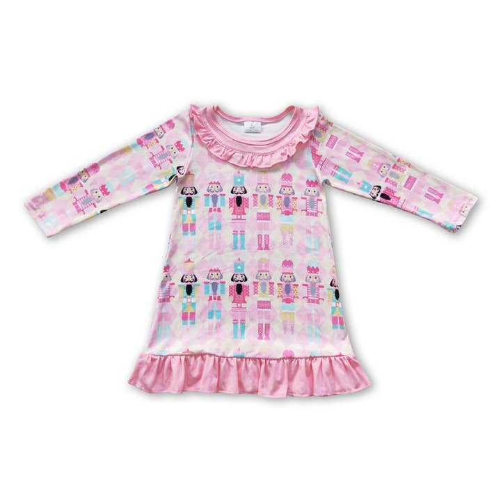 Robe de nuit de Noël rose à manches longues pour enfants et filles pour la vente par Yawoo Garments
