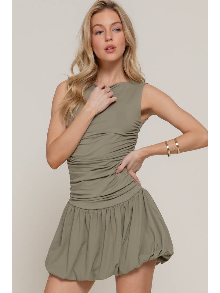 Active Basic | Active USA - Wholesale Dress - Women's - Sleeveless Boat Neck Voluminous Mini Dress10