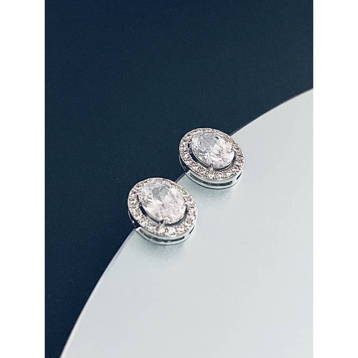 JohnnyB Jewelry - Wholesale Stud/post earrings - CLEA - Oval-Setting CZ Crystal Stud Earrings In Silver1