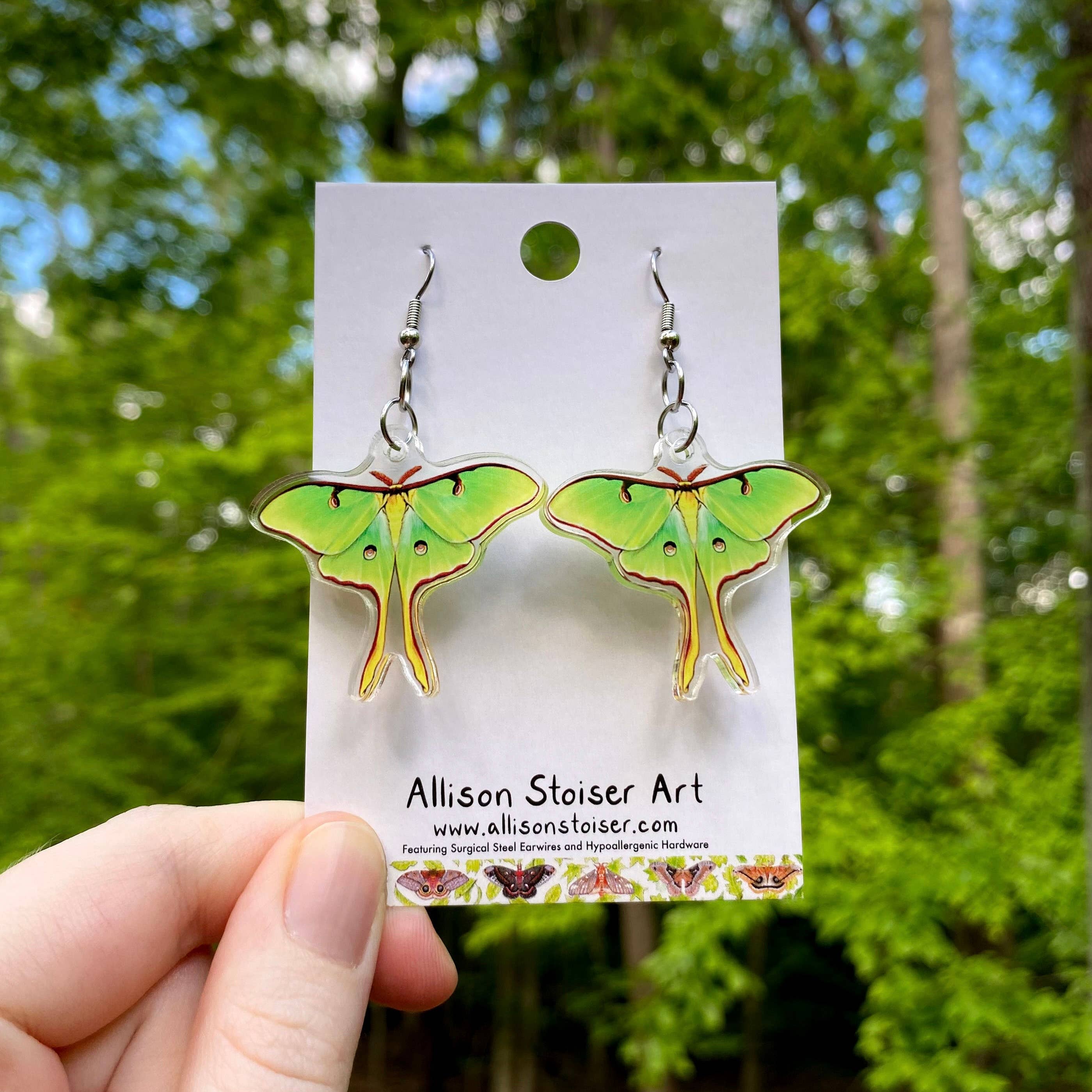Allison Stoiser Art - Wholesale Dangle Earrings - Acrylic Luna Moth Earrings