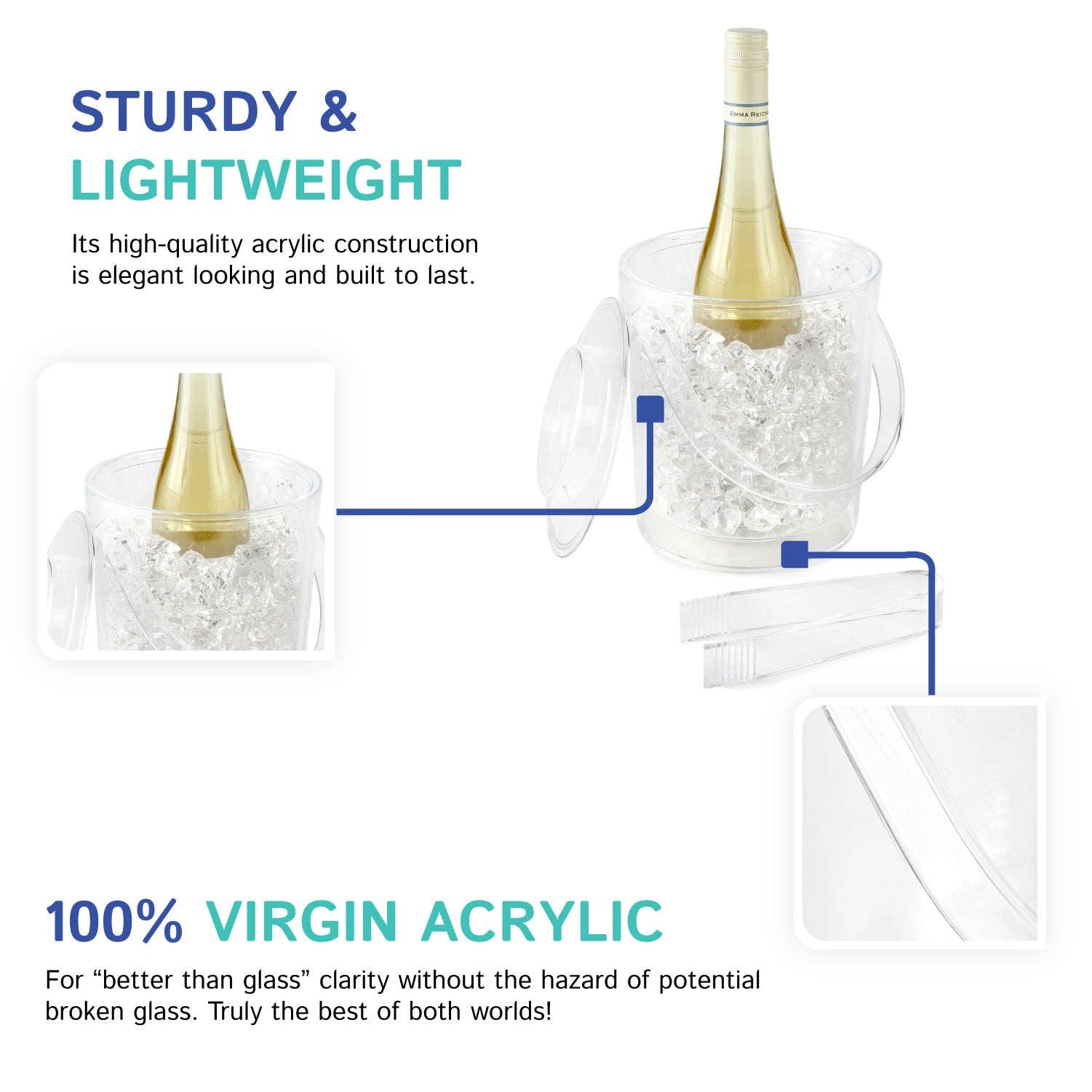 Huang Acrylic - Vente Seaux à glace - 3 pintes. Seau à glace avec pinces4