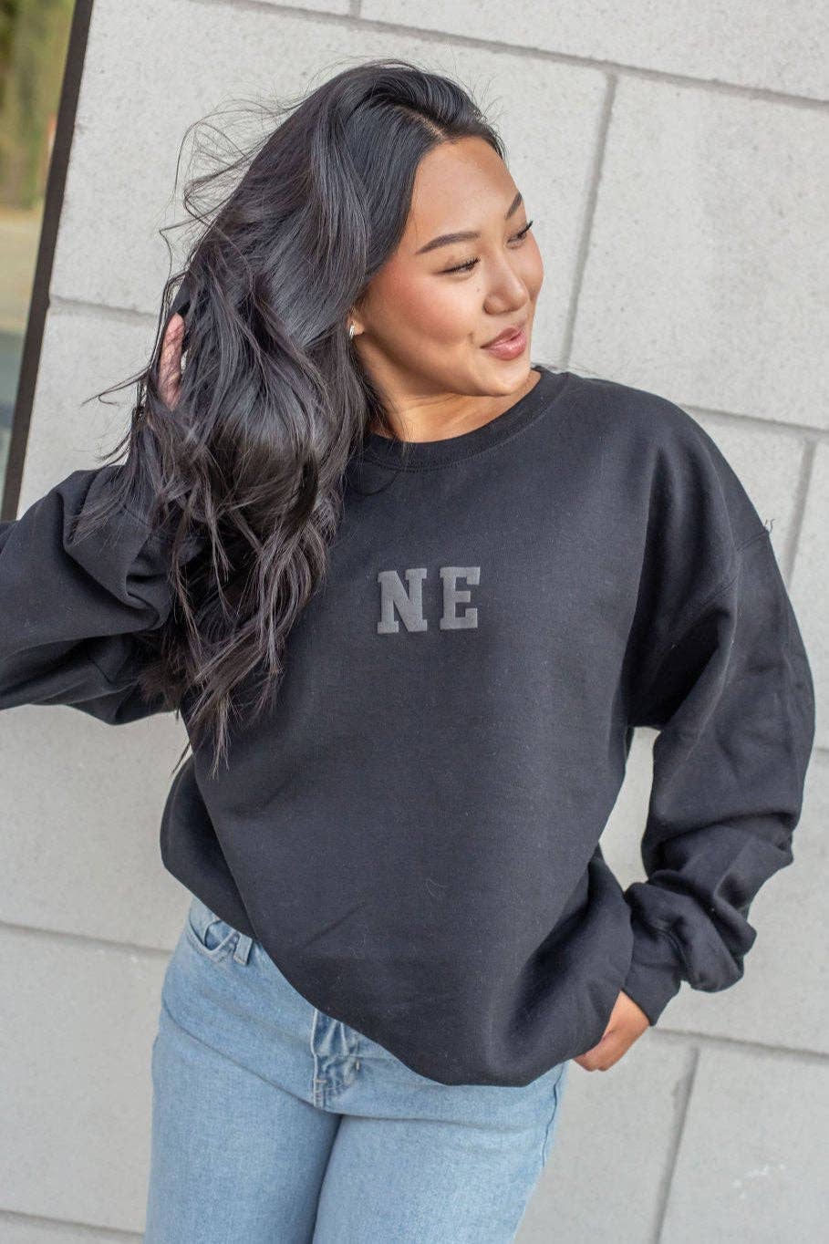 NE Crewneck Sweatshirt - Black for wholesale on Faire1