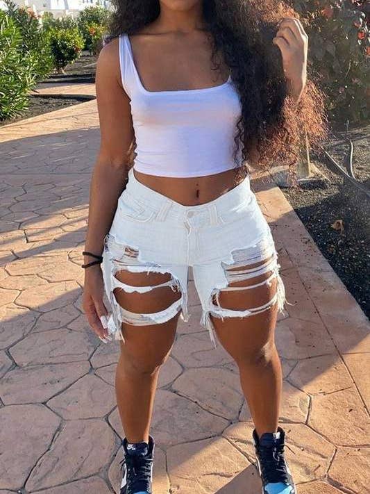 ripped distressed denim shorts for wholesale by Queen Fashion