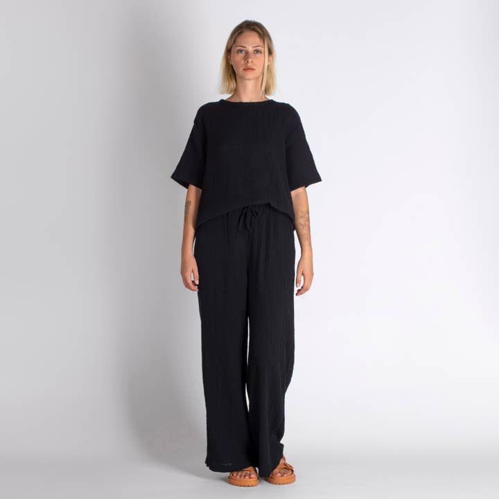 loom.ist - Wholesale Pants - Women's - Muslin-double layered cotton wide leg pants