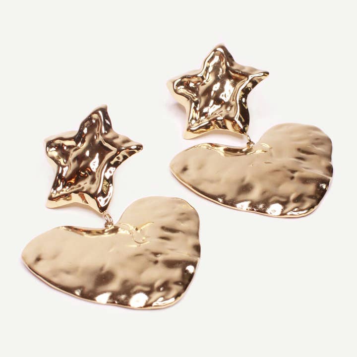 Caprice Paris - Wholesale Dangle Earrings - Narcissus Gold XL Heart Earrings | Handmade in Paris2