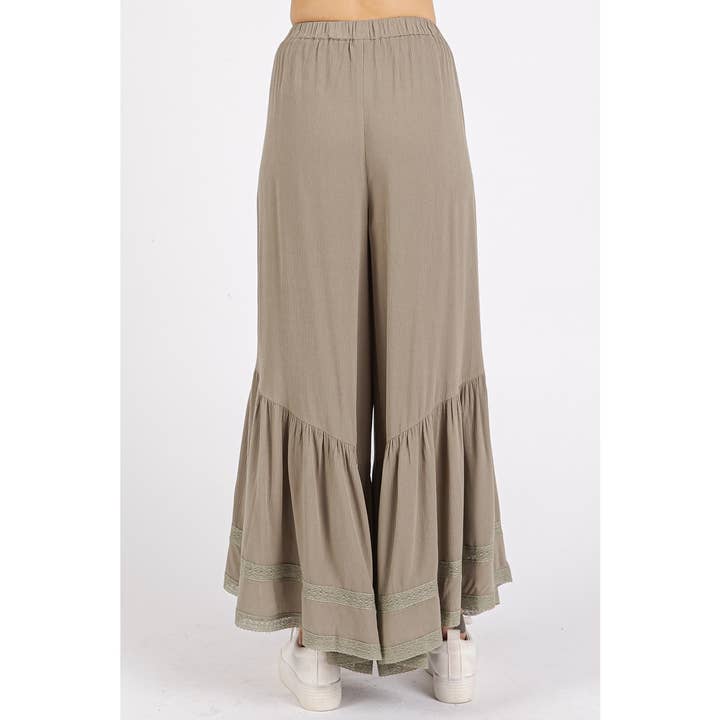 mittoshop - Wholesale Pants - Women's - LACE RUFFLE TIER ASYMMETRIC HEM WIDE LEG PANTS