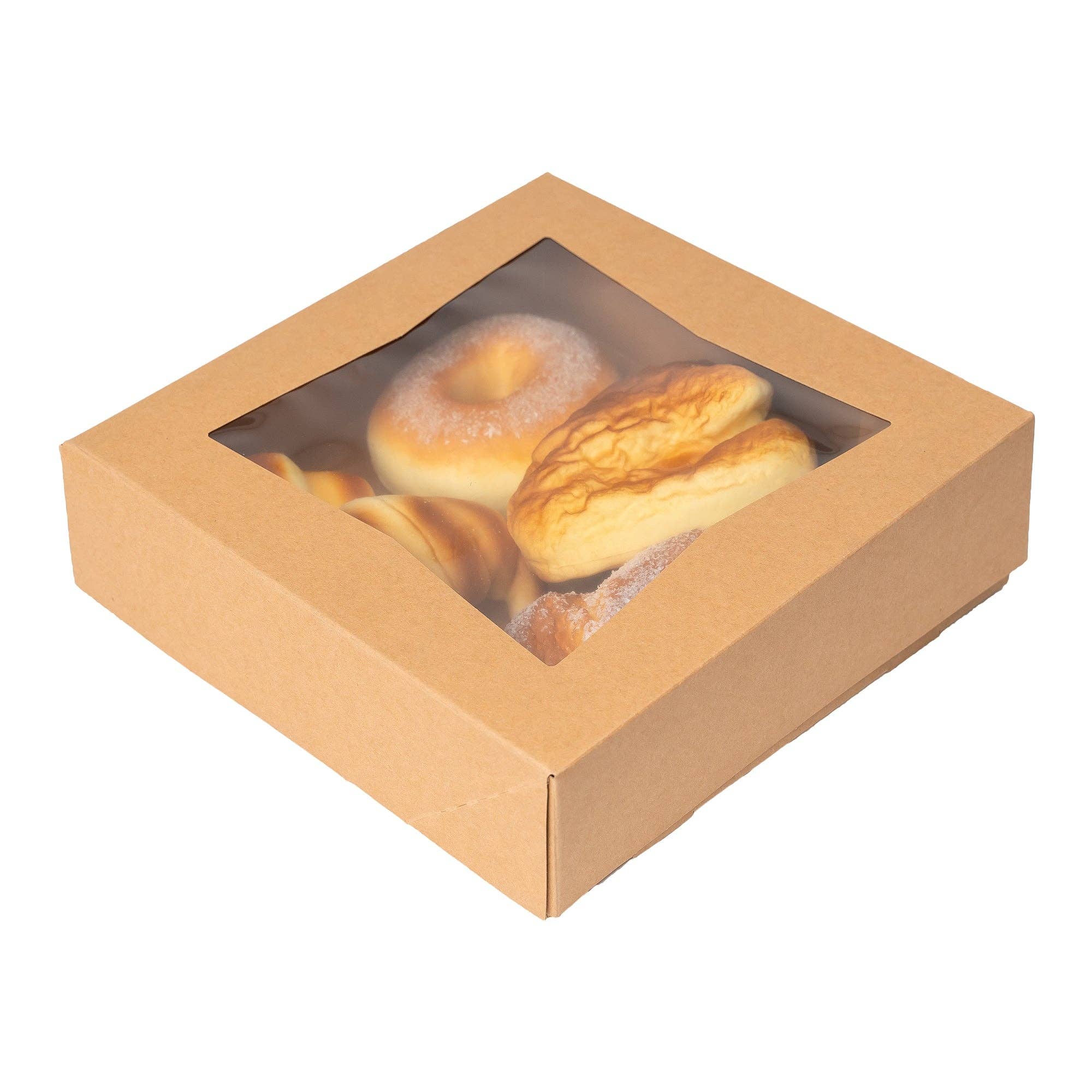 Brown Bakery Boxes with Window - pack of 25 - 10"L x 10"W x 2 ½"H for wholesale on Faire4
