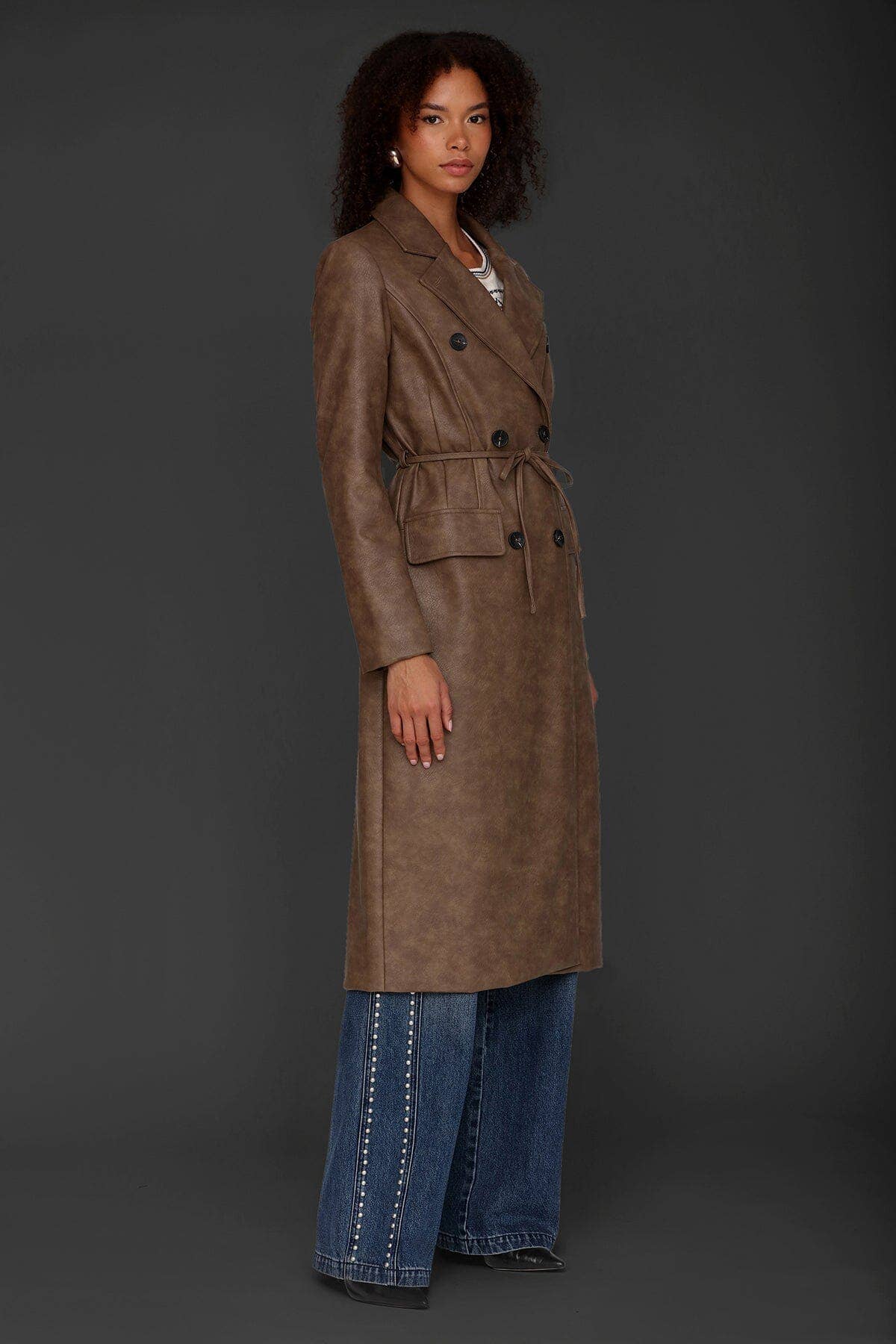 Java Belted Faux-Ever Leather™ Trench Coat for wholesale on Faire5