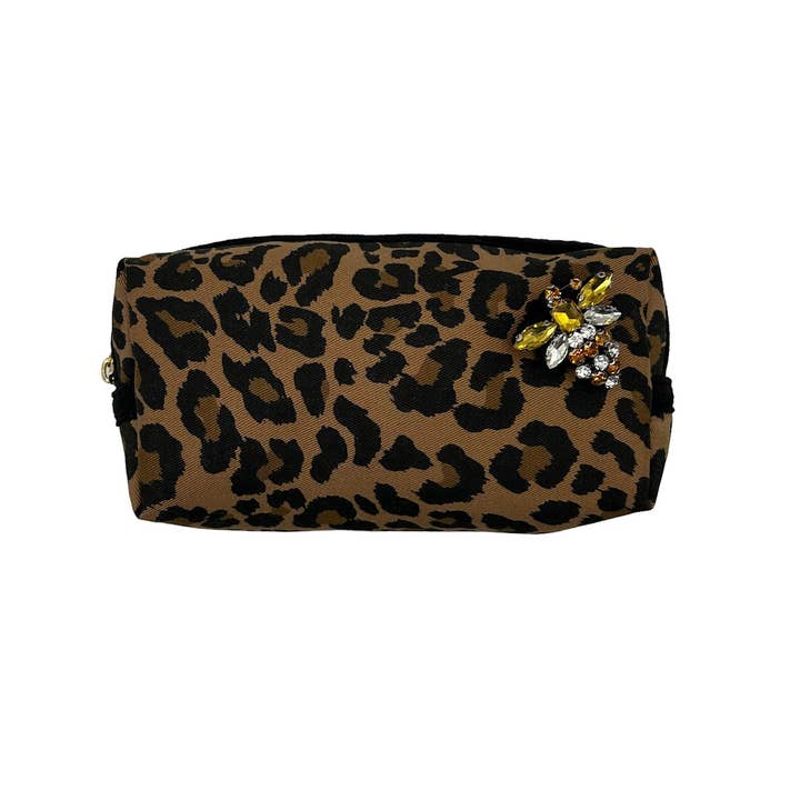 Sixton London - Wholesale Makeup/Cosmetic Bag - Leopard print makeup bag & Queen Bee pin