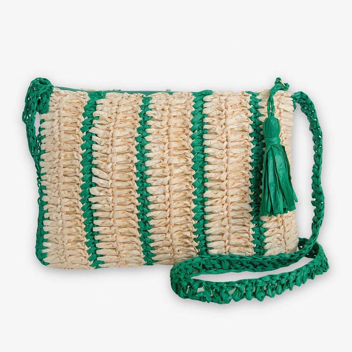 Kai Striped Raffia Crossbody Kelly Green Wholesale for wholesale by INK + ALLOY