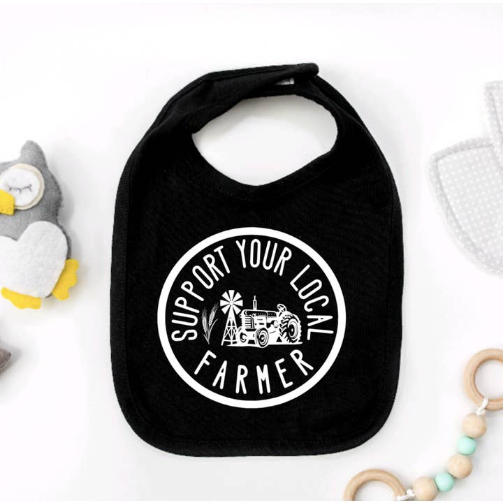 Support Your Local Farmer Baby Bib for wholesale by 85th Avenue Shop