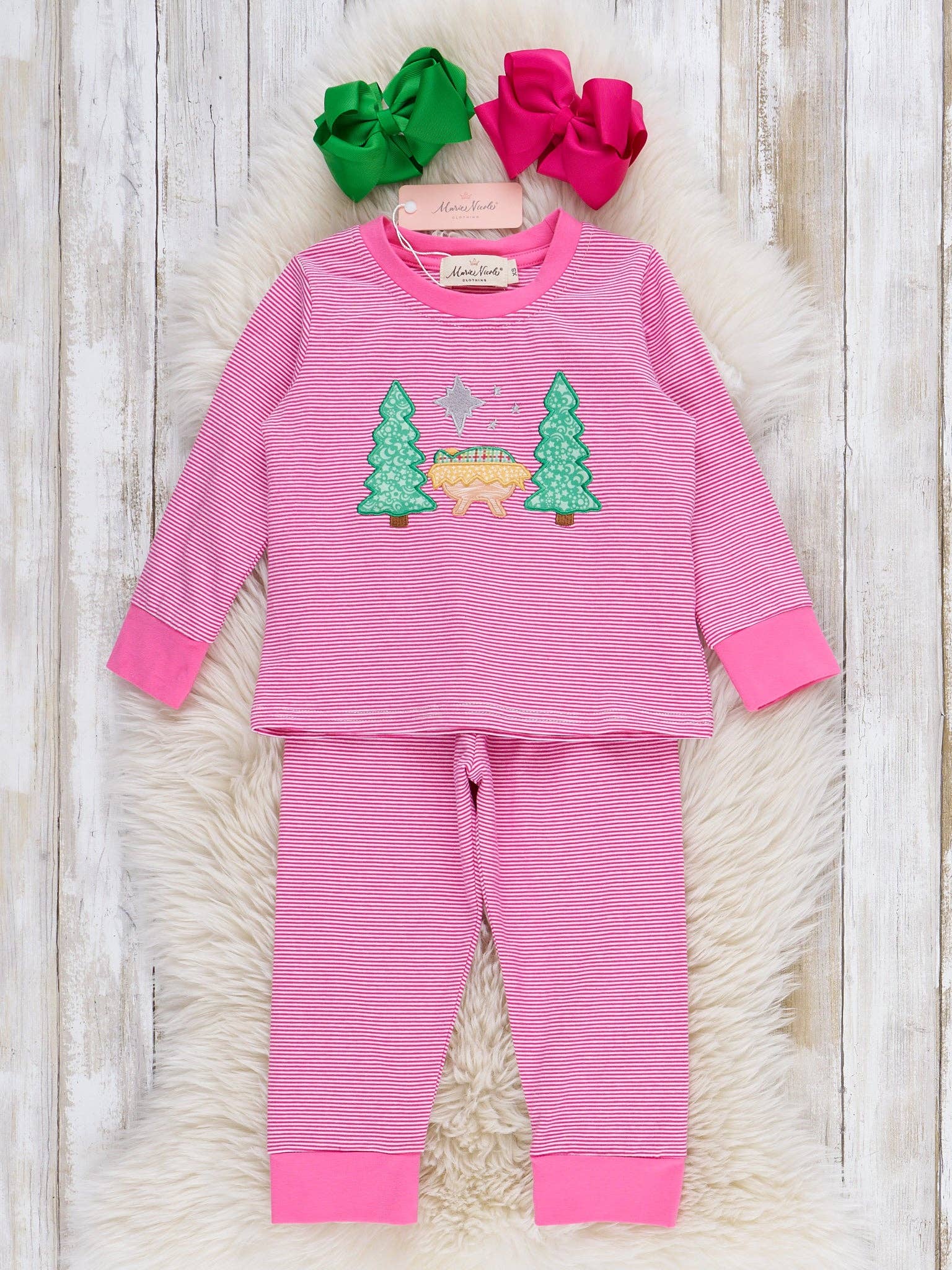 Marie Nicole Clothing - Wholesale Sleepwear Set - Kids - Sleepin' in the Manger Embroidered Pajamas - Girls0