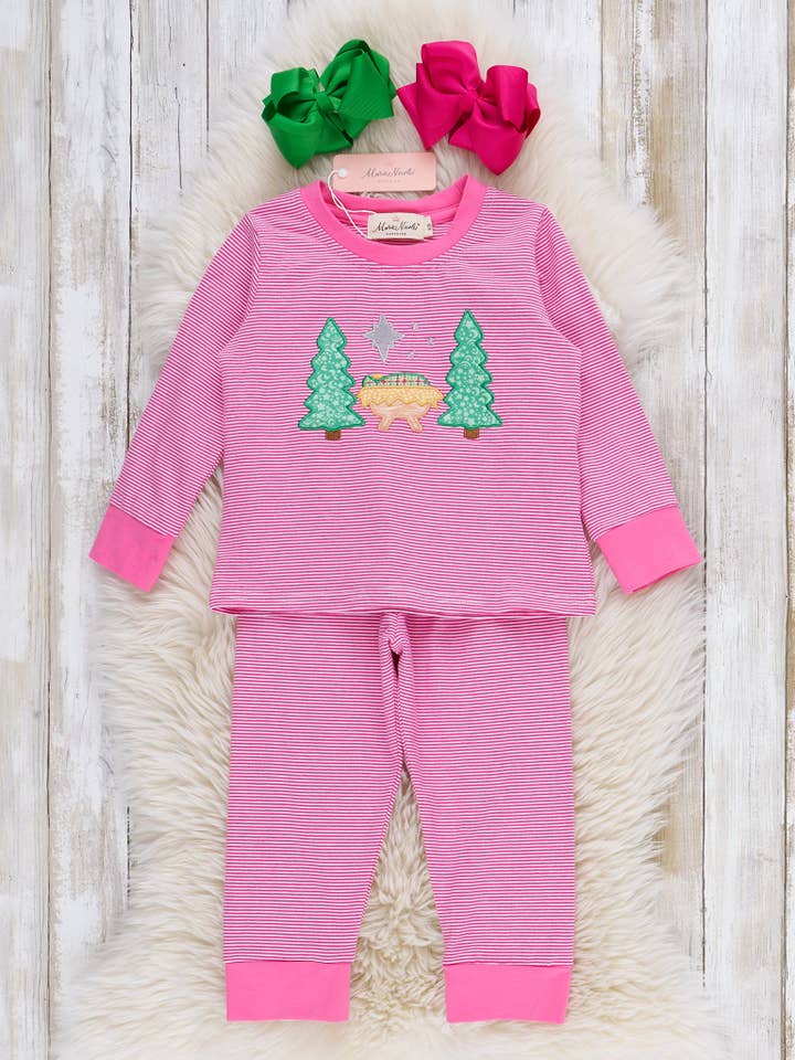 Sleepin' in the Manger Embroidered Pajamas - Girls for wholesale by Marie Nicole Clothing