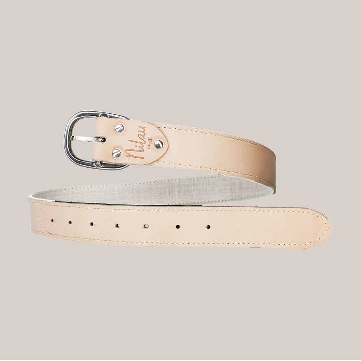 Brown Ostrich Leather And Linen Belt for wholesale on Faire1