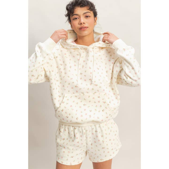 Ditsy Floral French Terry Hoodie for wholesale by Double Zero