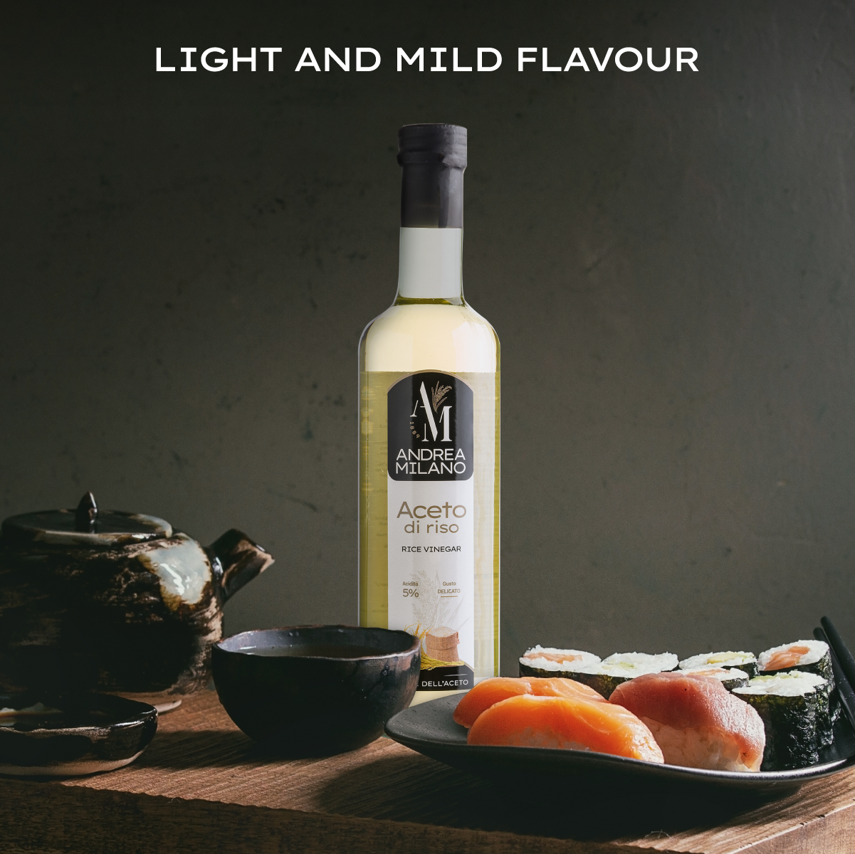 Andrea Milano – wholesale Vinäger – Italiensk risvinäger 5% glasflaska 500 ml4