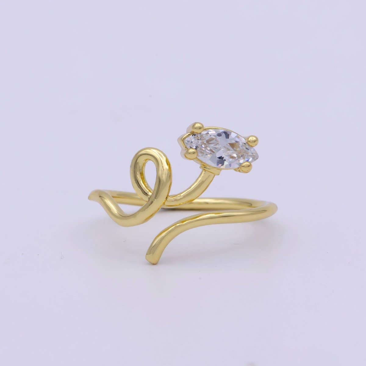 Aim Eternal - Wholesale Single Stone/Solitaire Ring - 14K Gold Filled Marquise CZ Vine Curled Band Ring | U1490